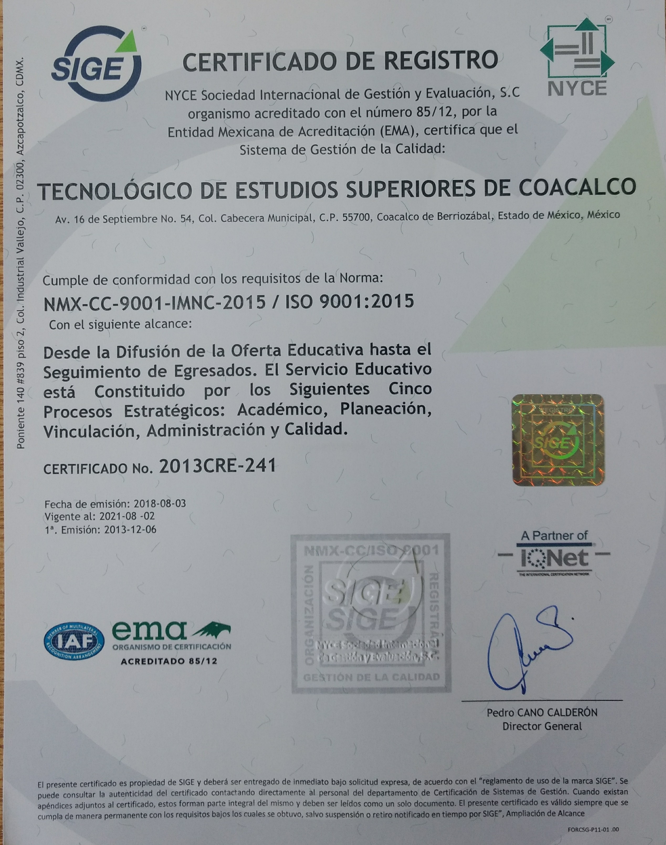 SIGE CERTIFICADO ISO 9001 2015